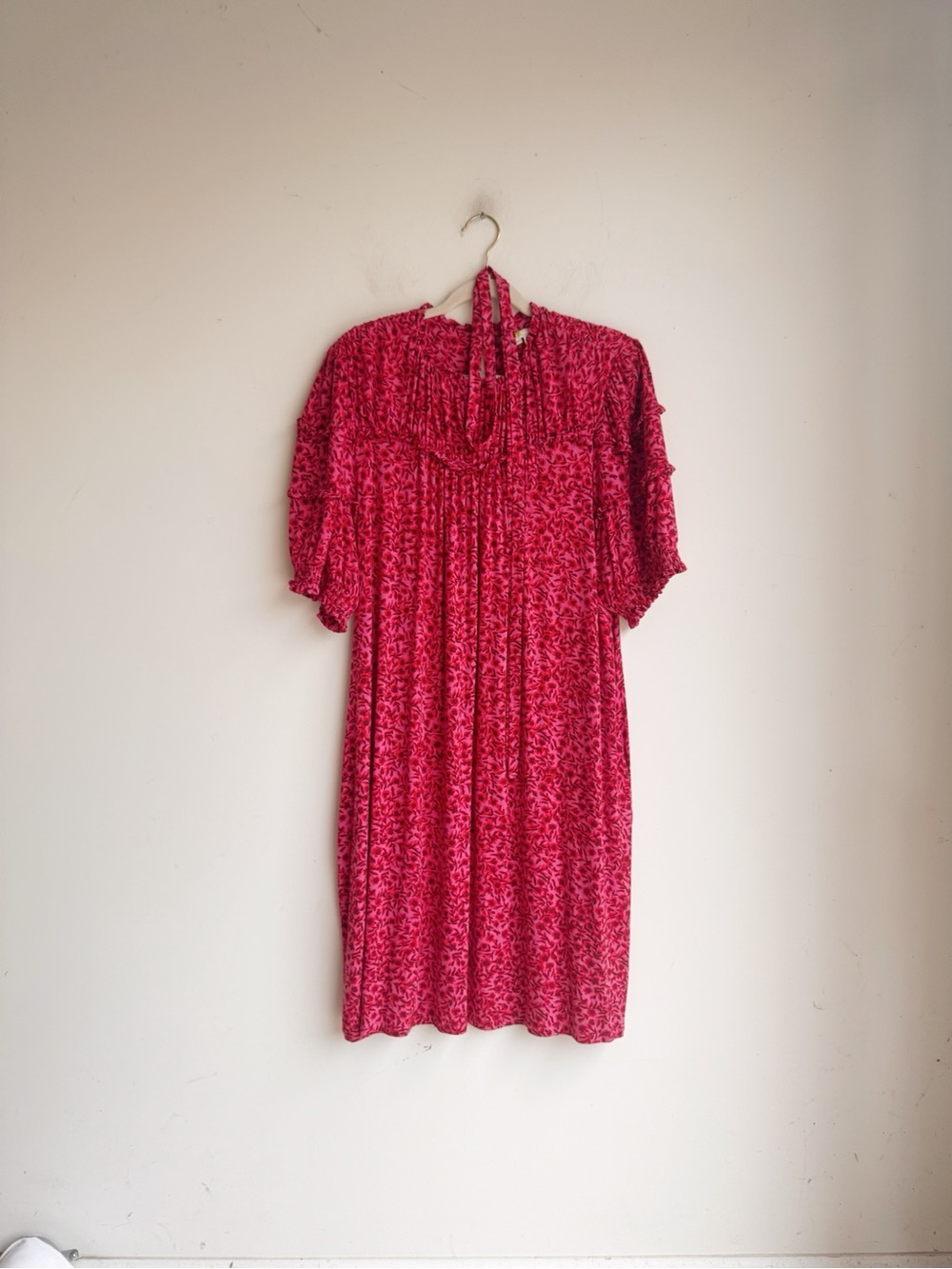 Boden Yoke Detail Jersey Midi Dress Pink Floral Puff Sleeve Size 16/18 - Picture 6 of 7